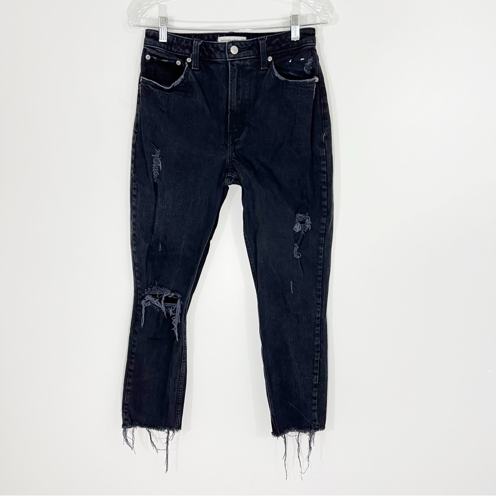 Abercrombie & Fitch Black The Mom High Rise Distressed Jeans Size 4 Long